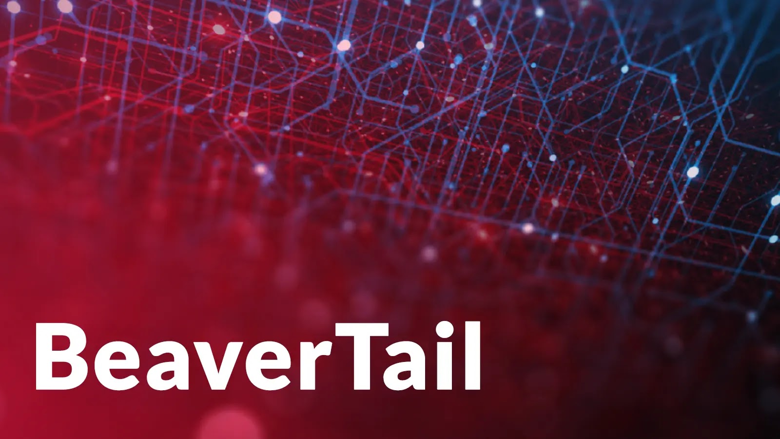 White text reading BeaverTail appears on a red and blue abstract background with interconnected glowing lines and dots, resembling a digital network or circuitry.