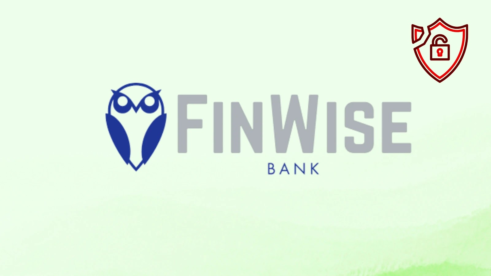 The image displays the FinWise Bank logo, featuring a stylized blue owl next to the words FinWise Bank in gray text. A red padlock shield icon appears in the upper right corner.