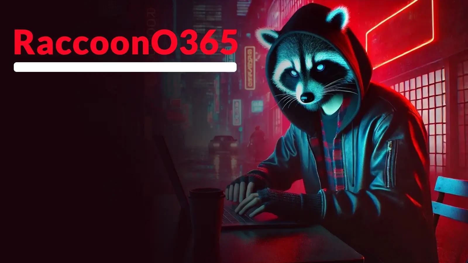 Microsoft Dismantles 300+ Websites Used to Distribute RaccoonO365 Phishing Service A person wearing a hoodie with a glowing raccoon mask sits at a laptop in a neon-lit urban setting. The text RaccoonO365 appears in bold red and white on the left side of the image.