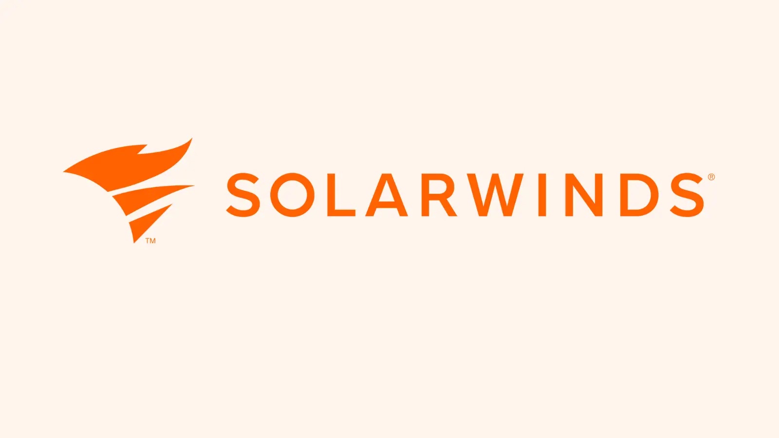 SolarWinds logo featuring an orange stylized sunburst icon to the left of the bold orange text SOLARWINDS on a light beige background.