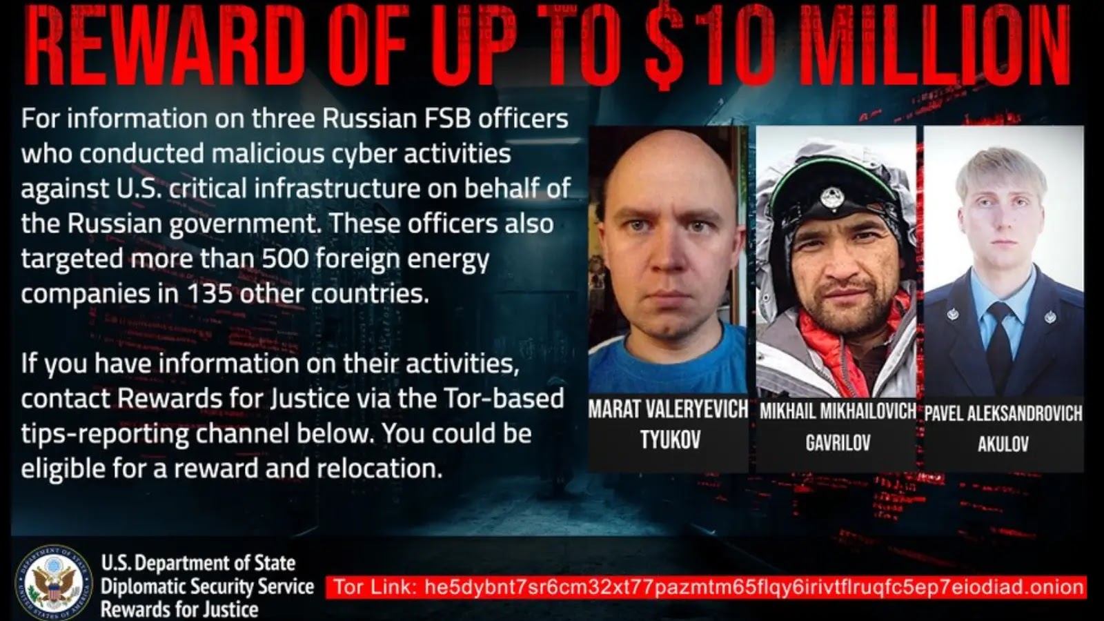 US Offers 10M Bounty For FSB Hackers