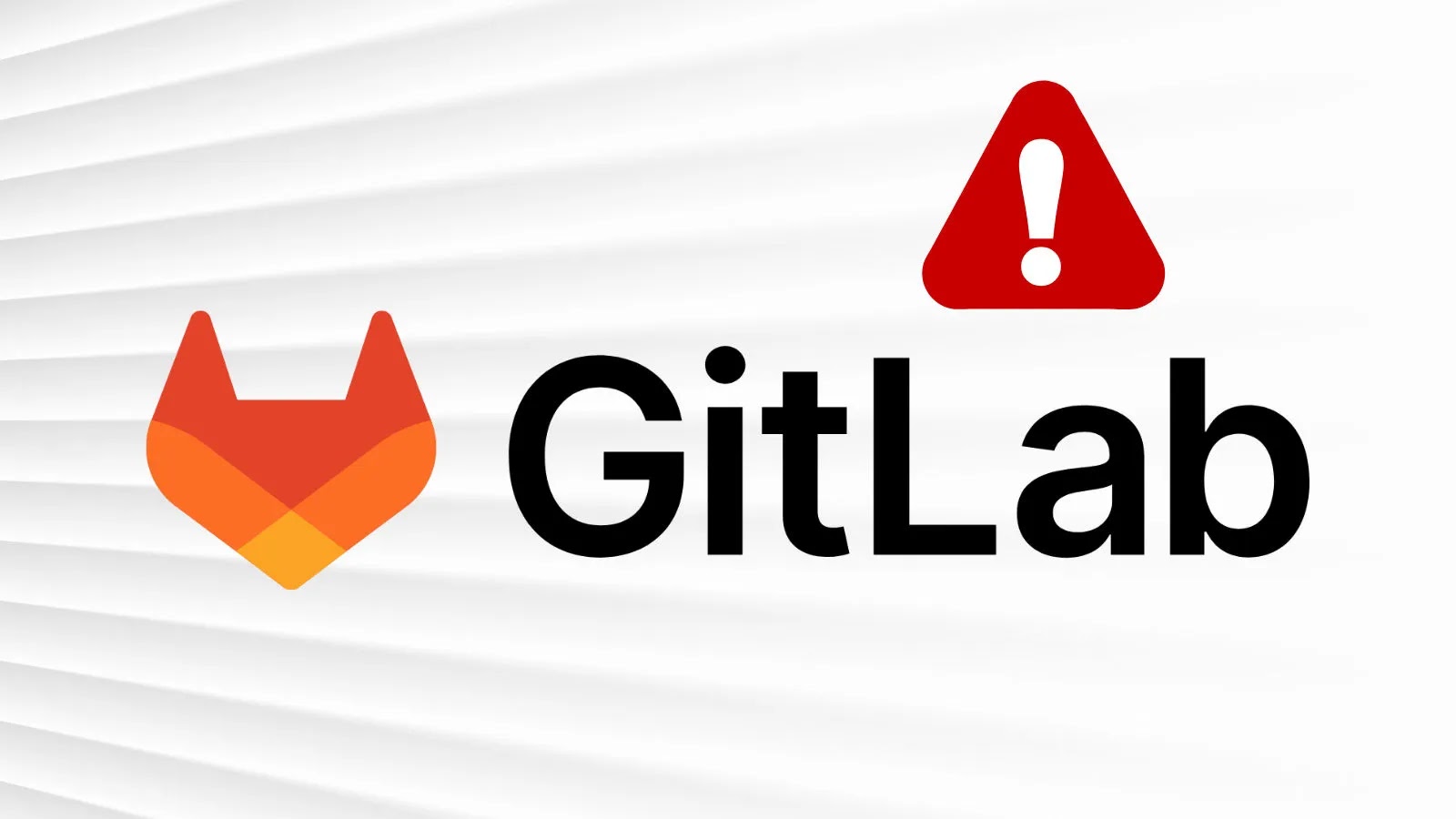 1000045068 The GitLab logo next to a red warning triangle with an exclamation mark, set against a white background with diagonal lines.