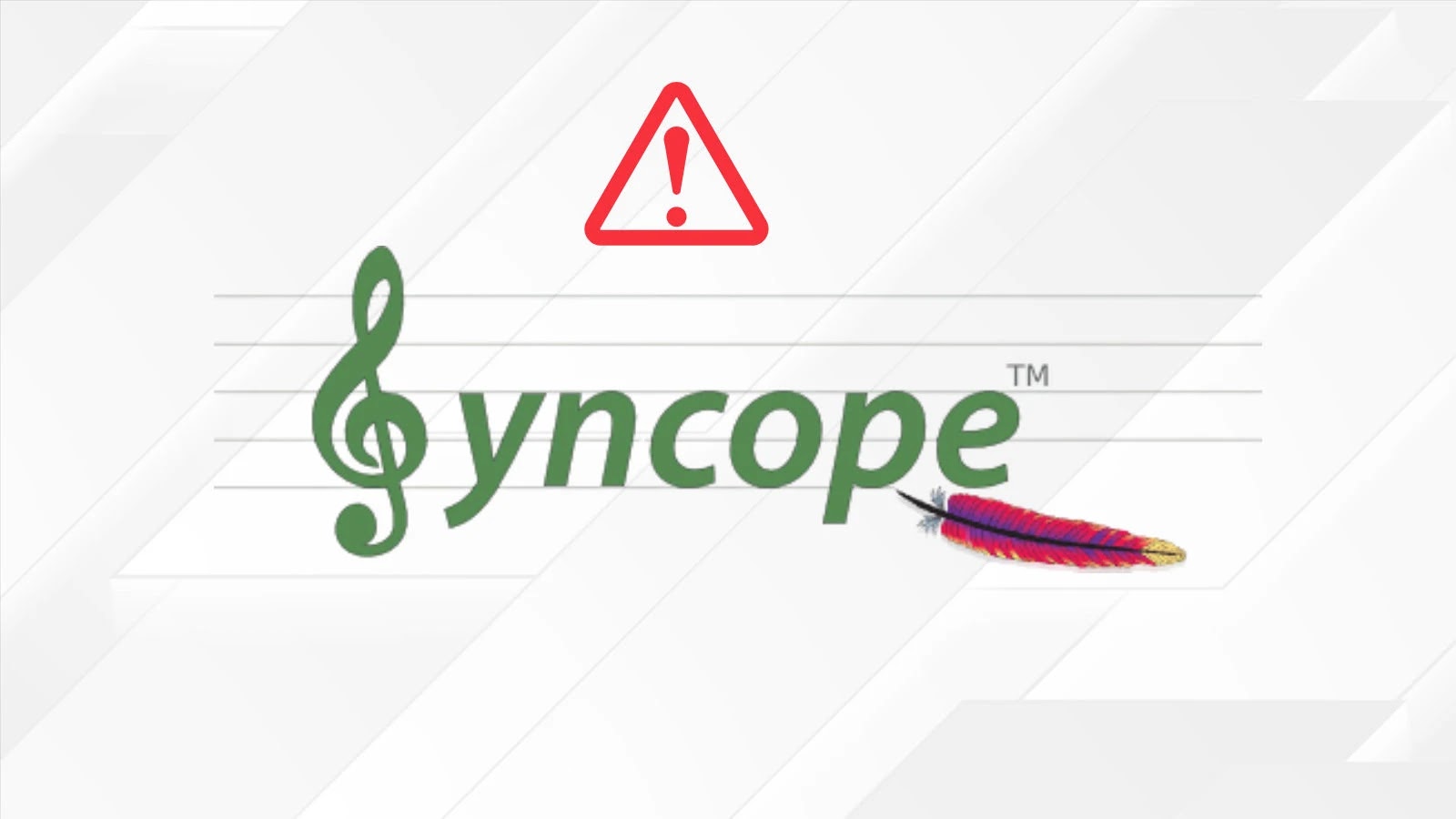 Apache Syncope Groovy Logo with a musical staff, green treble clef forming the letter S in Syncopé, a red alert symbol above, and a red-and-purple feather at the bottom right.