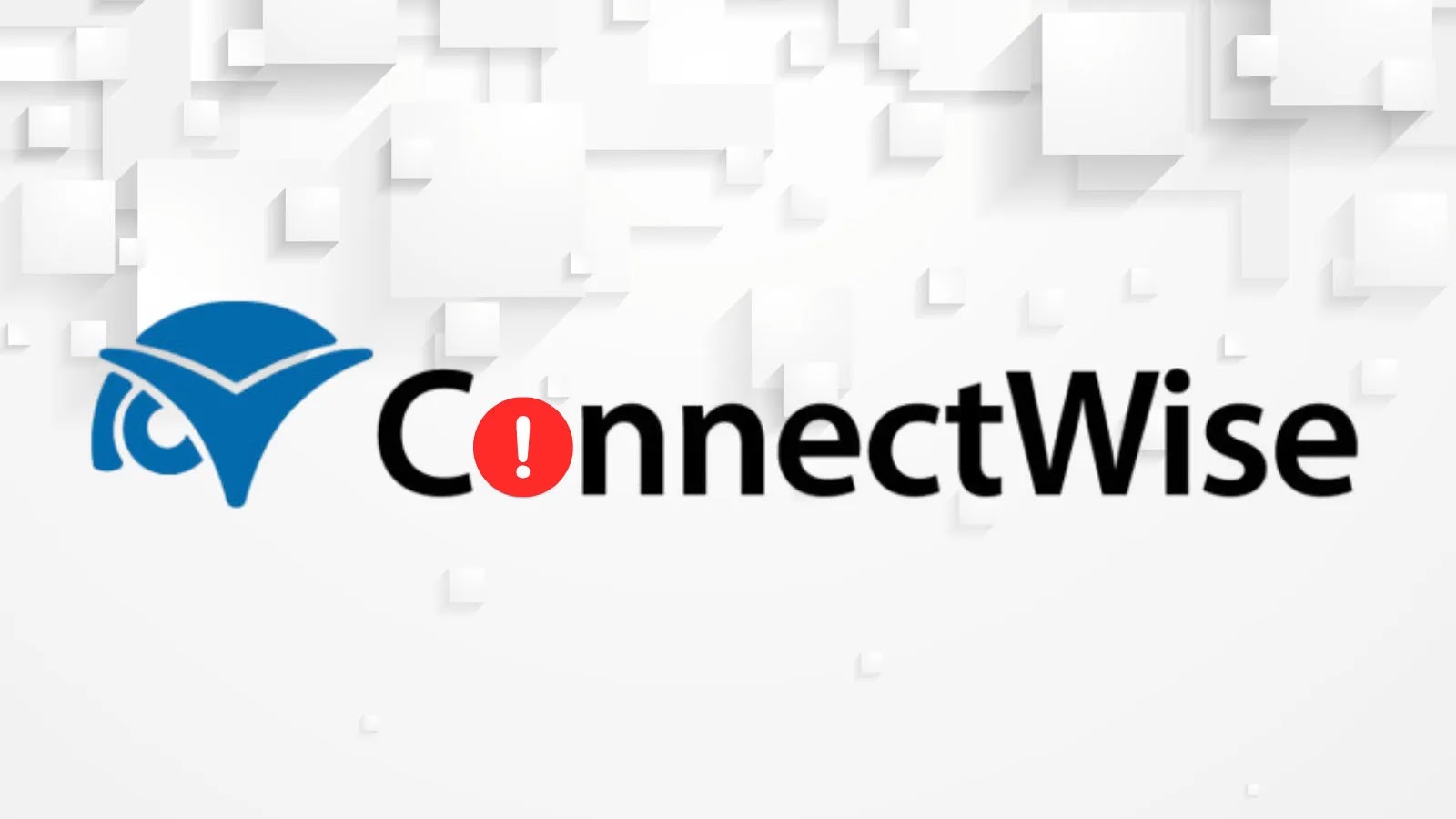 Critical ConnectWise…_imresizer ConnectWise logo with the letter o replaced by a red circle containing an exclamation mark, set against a white background with 3D cube shapes.