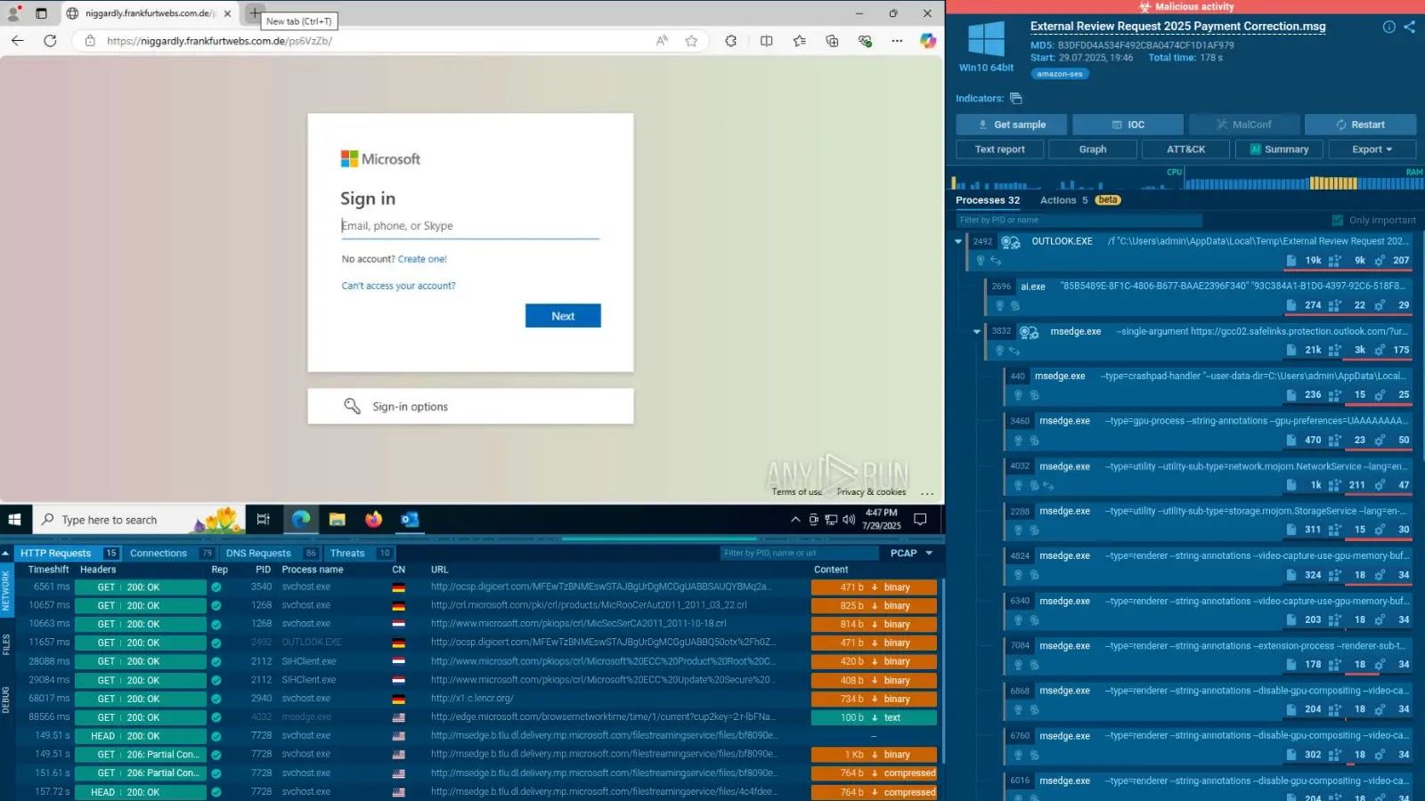 How Threat Intelligence Can Save Money and Resources for Businesses A computer screen displays a Microsoft sign-in page on the left and multiple windows on the right showing network activity with IP addresses, countries, and security alert details in a dark interface.