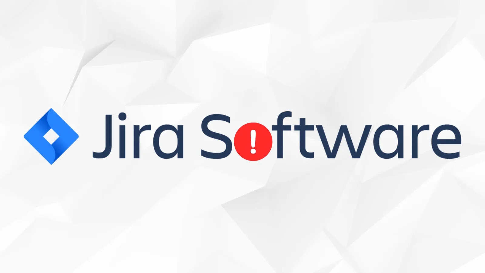 Jira Software Vulner…_imresizer Jira Software logo with the letter o in Software replaced by a red circle containing a white exclamation mark, set against a light geometric background.