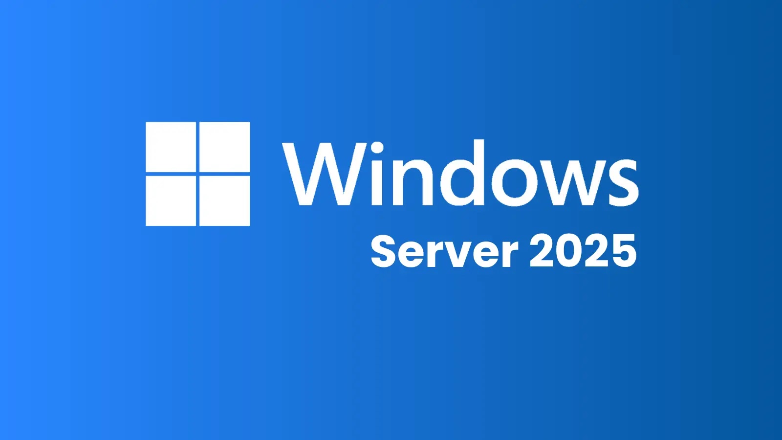 Microsoft Update Active Directory Sync Windows Server 2025 logo on a blue gradient background, featuring the Windows icon to the left of the text Windows Server 2025 in white font.