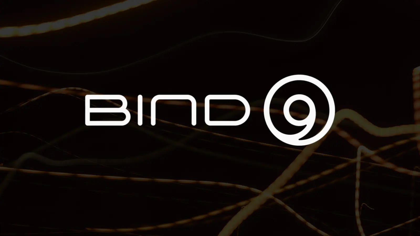 The image displays the text BIND 9 in a modern, white font on a dark background with wavy, light streaks running diagonally.