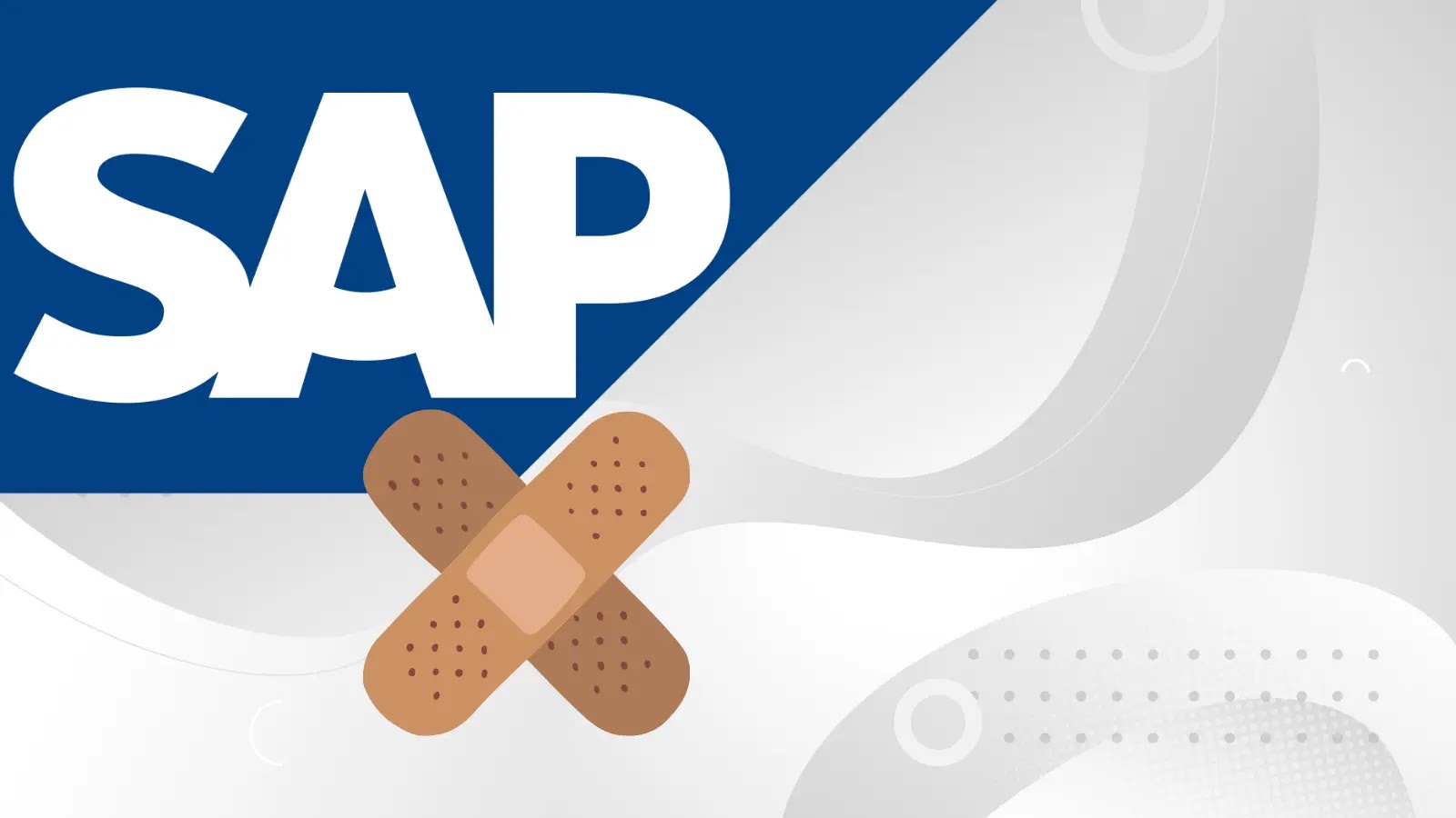 SAP NetWeaver Vulnerabilities The image shows the large SAP logo on a white and blue background with two overlapping adhesive bandages forming an X shape below the logo.