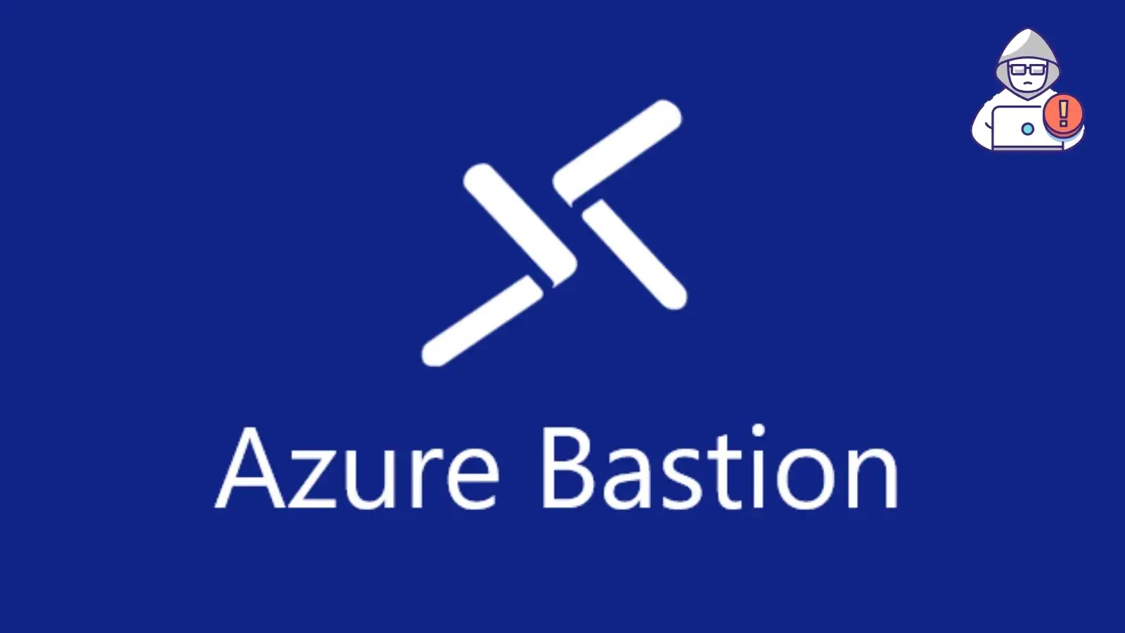 Azure Bastion logo featuring two intersecting white lines forming an abstract shape, with the text Azure Bastion below, all on a solid blue background.