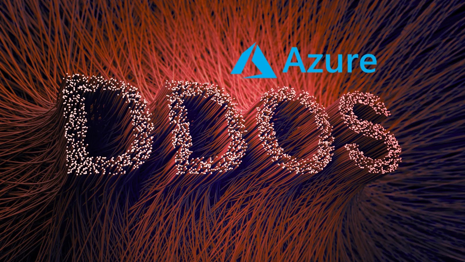 DDoS Attack Azure Network The image shows the word DDOS formed by small glowing dots, with the Azure logo and the word Azure above it, set against an abstract background of intertwined colorful lines.