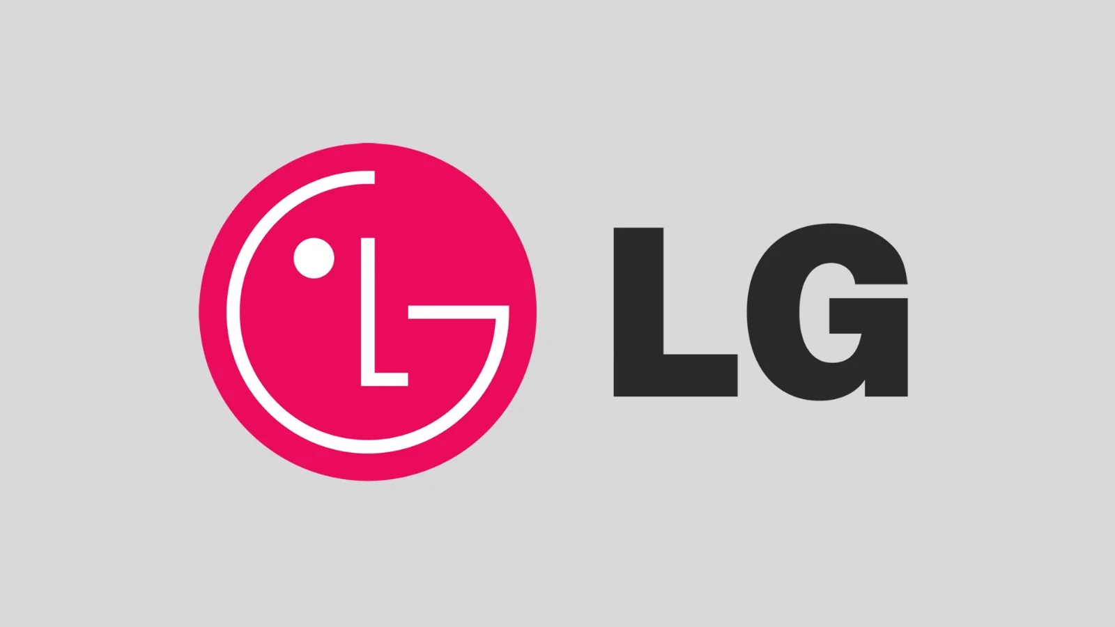 The image shows the LG logo: a red circle with a stylized white L and G forming a face, next to the bold black letters LG on a light gray background.