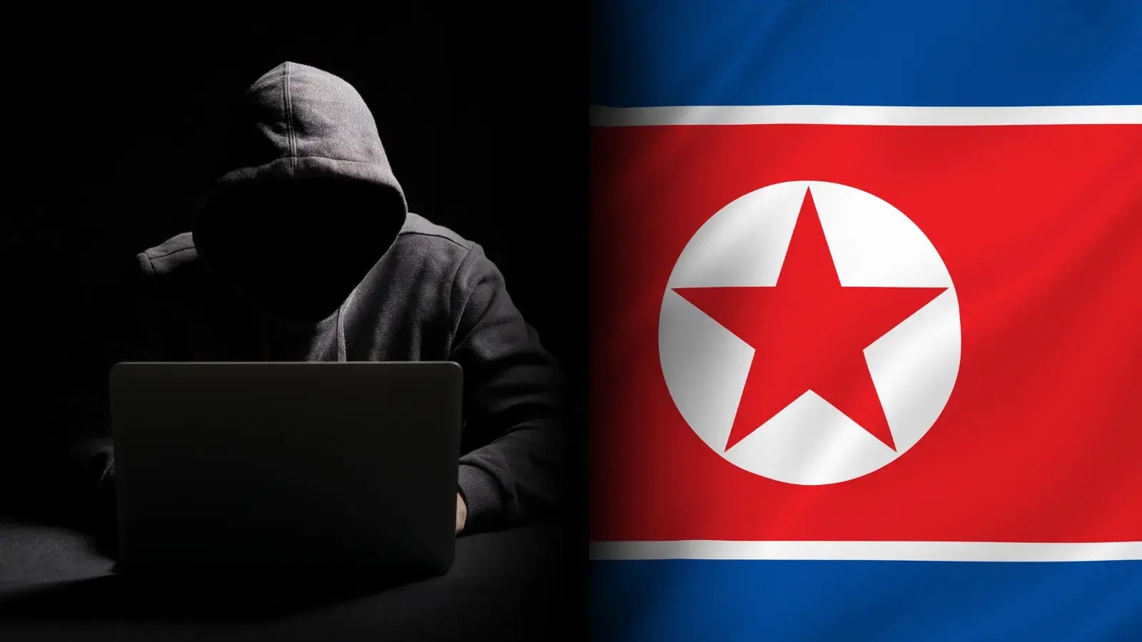 North Korean Hackers Infiltrated 136 U.S. Companies to Generate $2.2 Million in Revenue (2) (1) A person in a dark hoodie sits in front of a laptop on the left, while the flag of North Korea is displayed on the right.