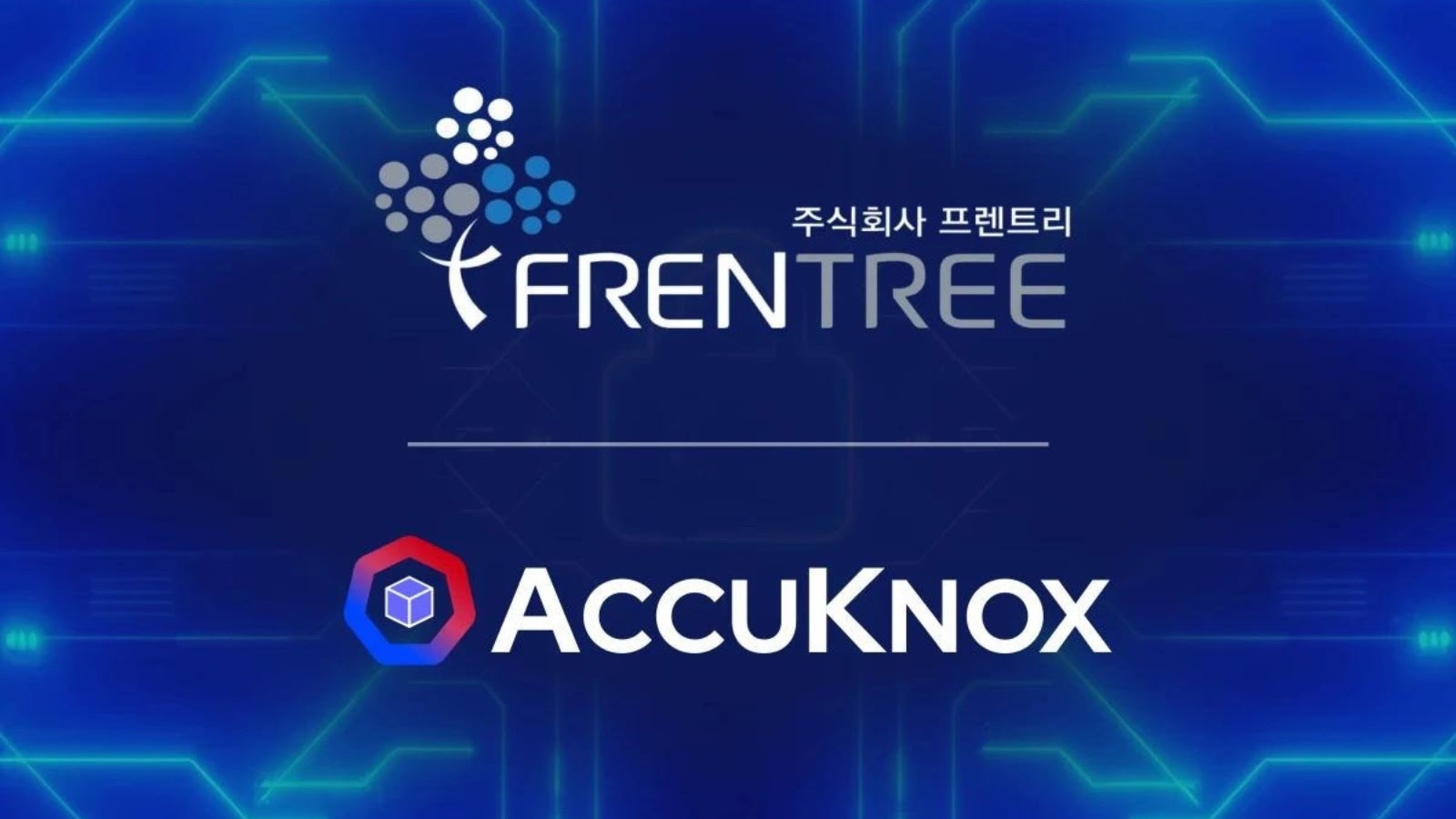 TTT (1) Logos of Frentree and AccuKnox with futuristic blue digital background and Korean text above the Frentree logo.