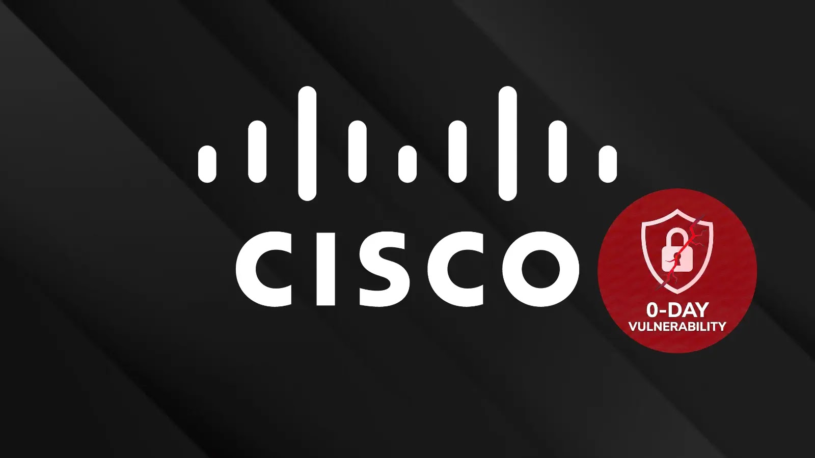 Cisco AsyncOS 0-Day Vulnerability Cisco logo on a dark background with a red shield icon to the right, containing a lock symbol and text that reads 0-DAY VULNERABILITY.