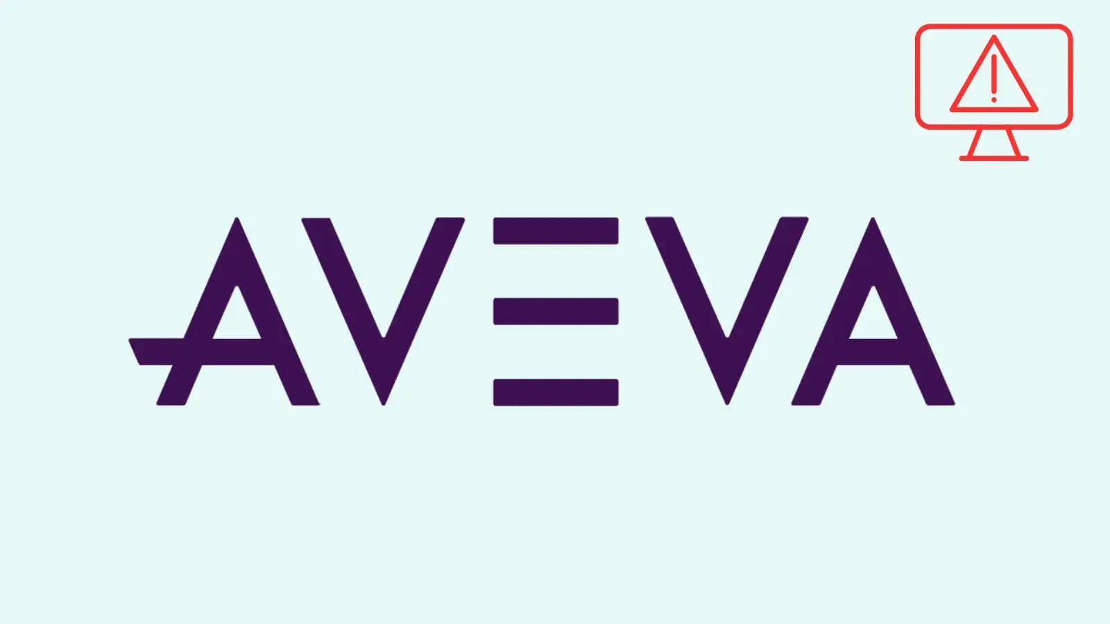The word AVEVA in bold, stylized purple letters on a light background, with a red warning symbol featuring an exclamation mark in a triangle in the top right corner.