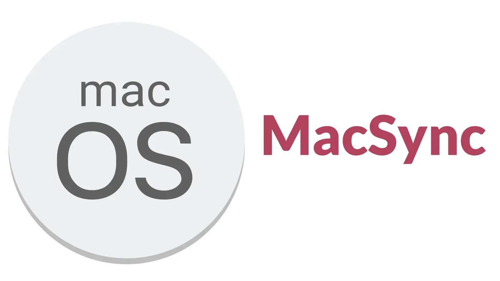 Logo featuring a grey circular badge with mac OS inside it and the word MacSync in bold maroon letters to the right. The design is clean and modern.