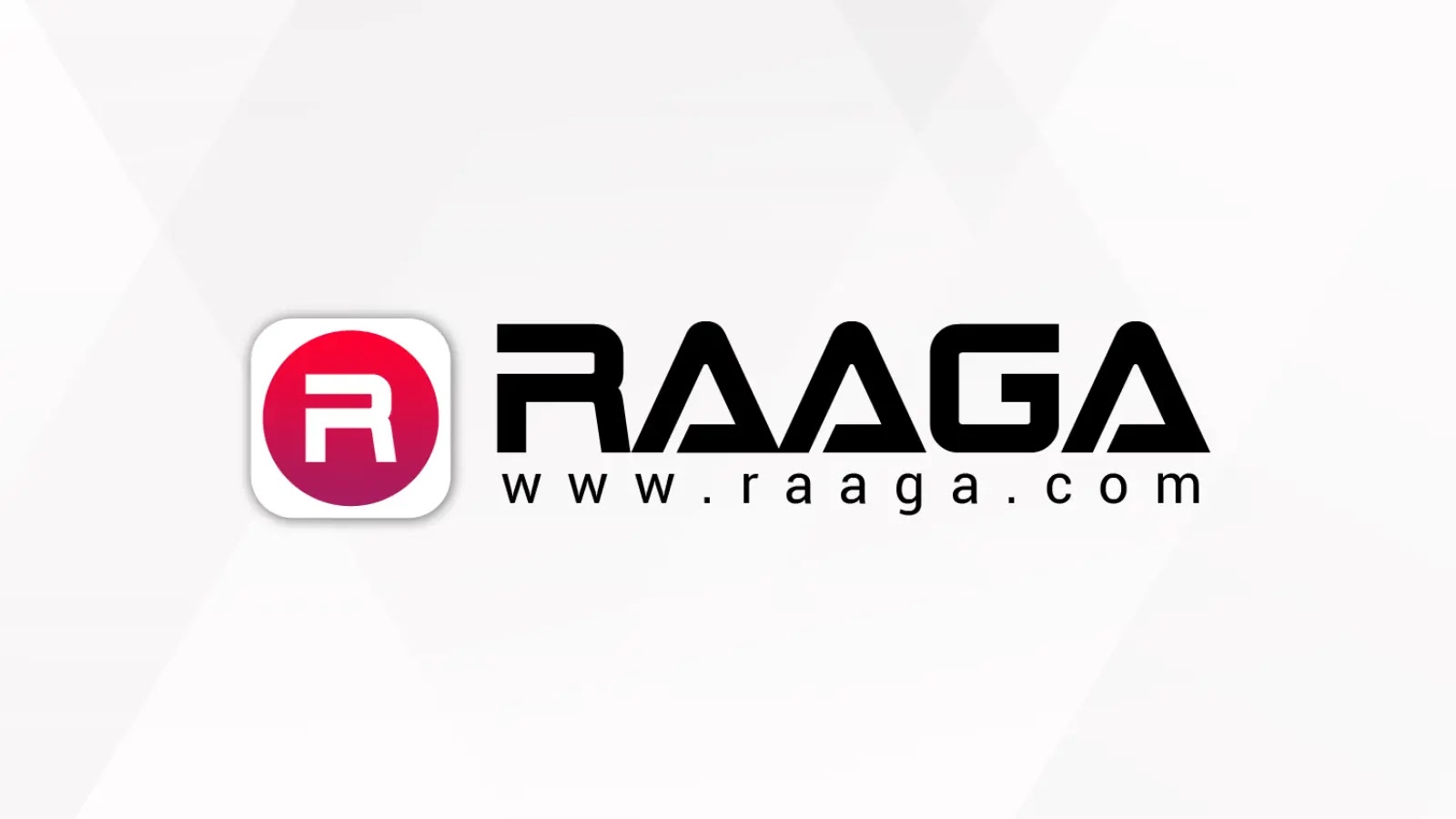 Logo with a pink circle containing a white R on the left, and the word RAAGA in bold black letters beside it. Below RAAGA is the website URL: www.raaga.com on a light background.