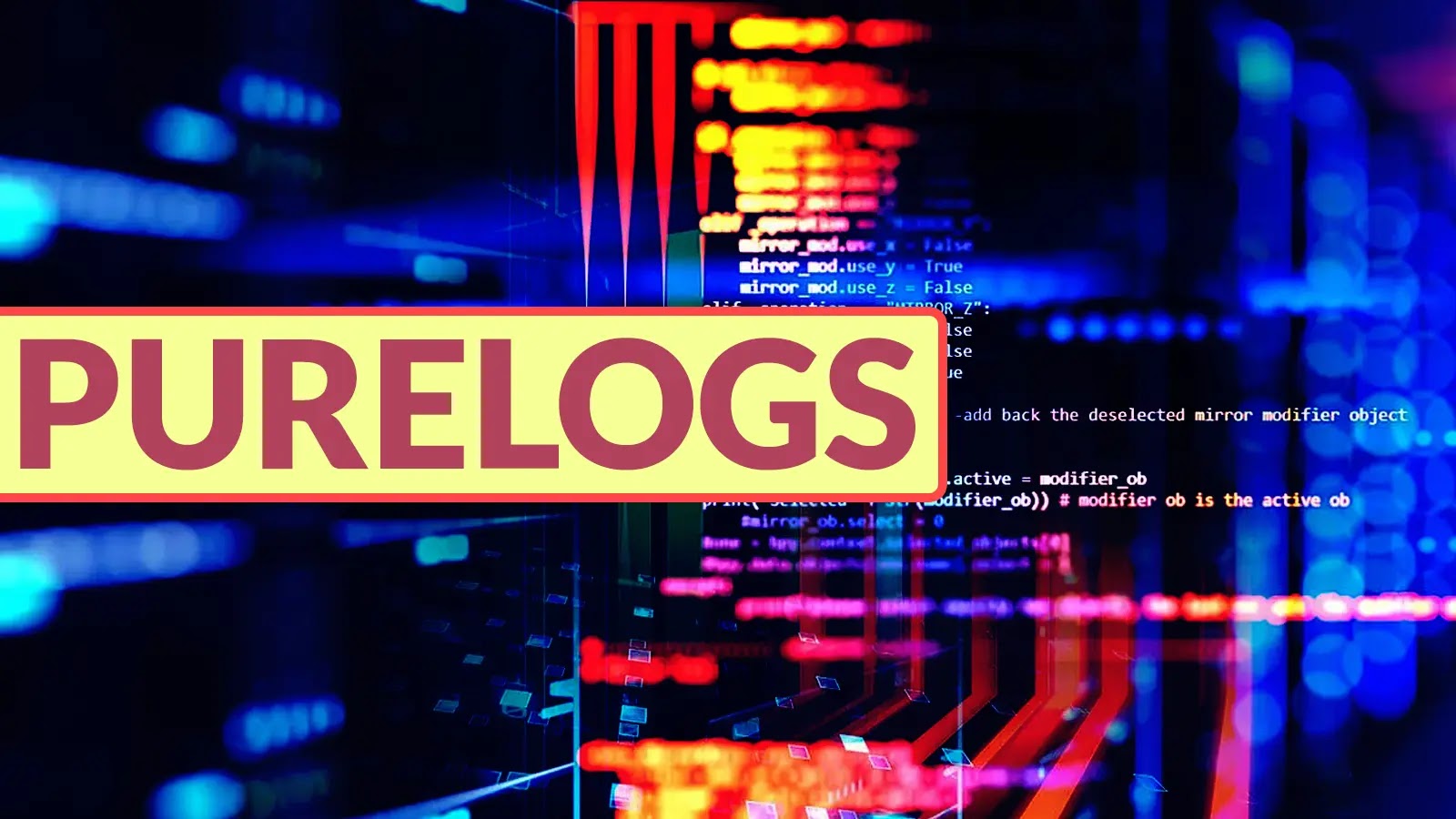 Threat Actors Hiding stealthy PURELOGS Payload Within a Weaponized PNG File PURELOGS in bold letters on a yellow banner overlays a background of colorful, out-of-focus computer code and circuitry, suggesting themes of technology, data, and programming.