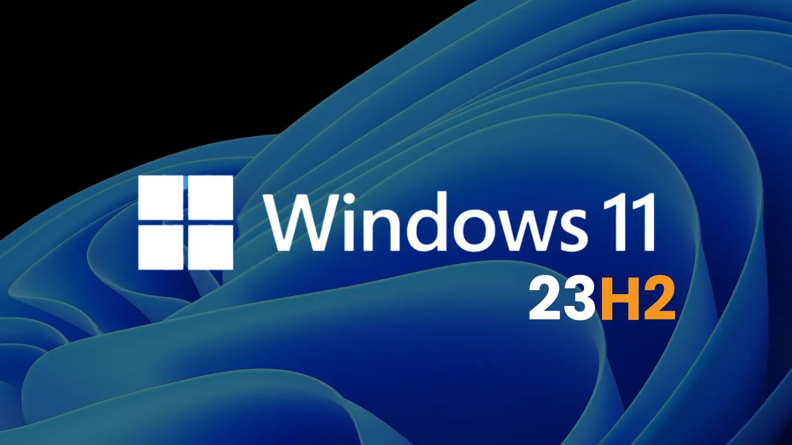 The Windows 11 logo and text Windows 11 23H2 are displayed over a blue abstract background.