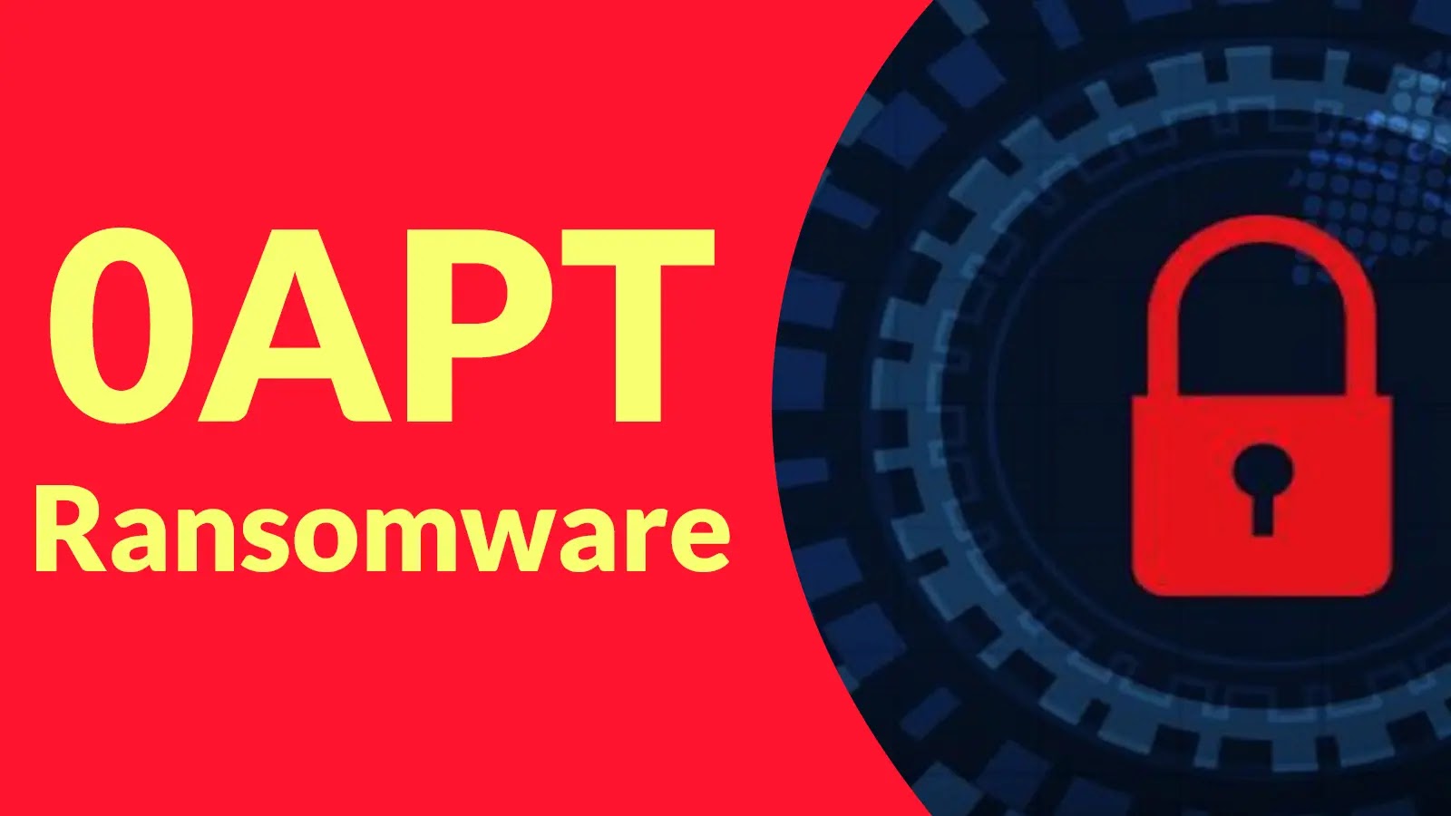 0APT Ransomware Group Claims 200 Victims but Fails to Deliver Any Real Data Yellow text on a red background reads 0APT Ransomware next to a digital illustration of a red padlock icon set against a blue circular tech pattern.