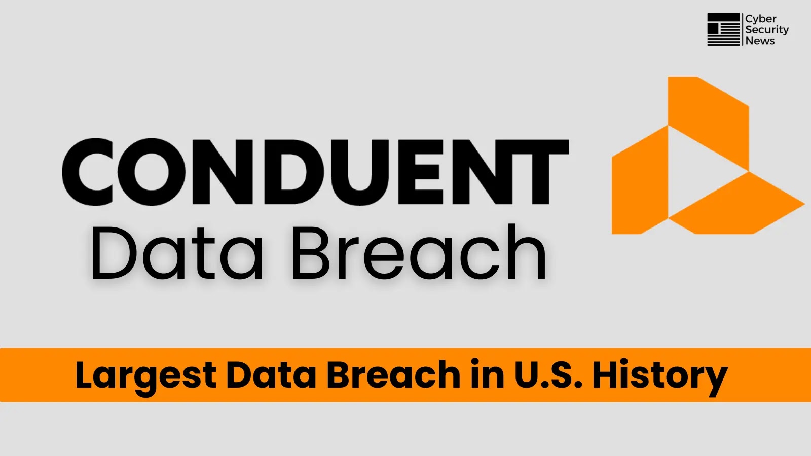 Conduent Data Breach A graphic with the text CONDUENT Data Breach and Largest Data Breach in U.S. History on an orange banner, with a small Cyber Security News label in the top right corner.