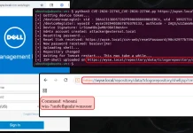 A computer screen shows a Dell login page, a terminal window with commands and output, and a web browser with a highlighted URL and command, related to resetting a password.