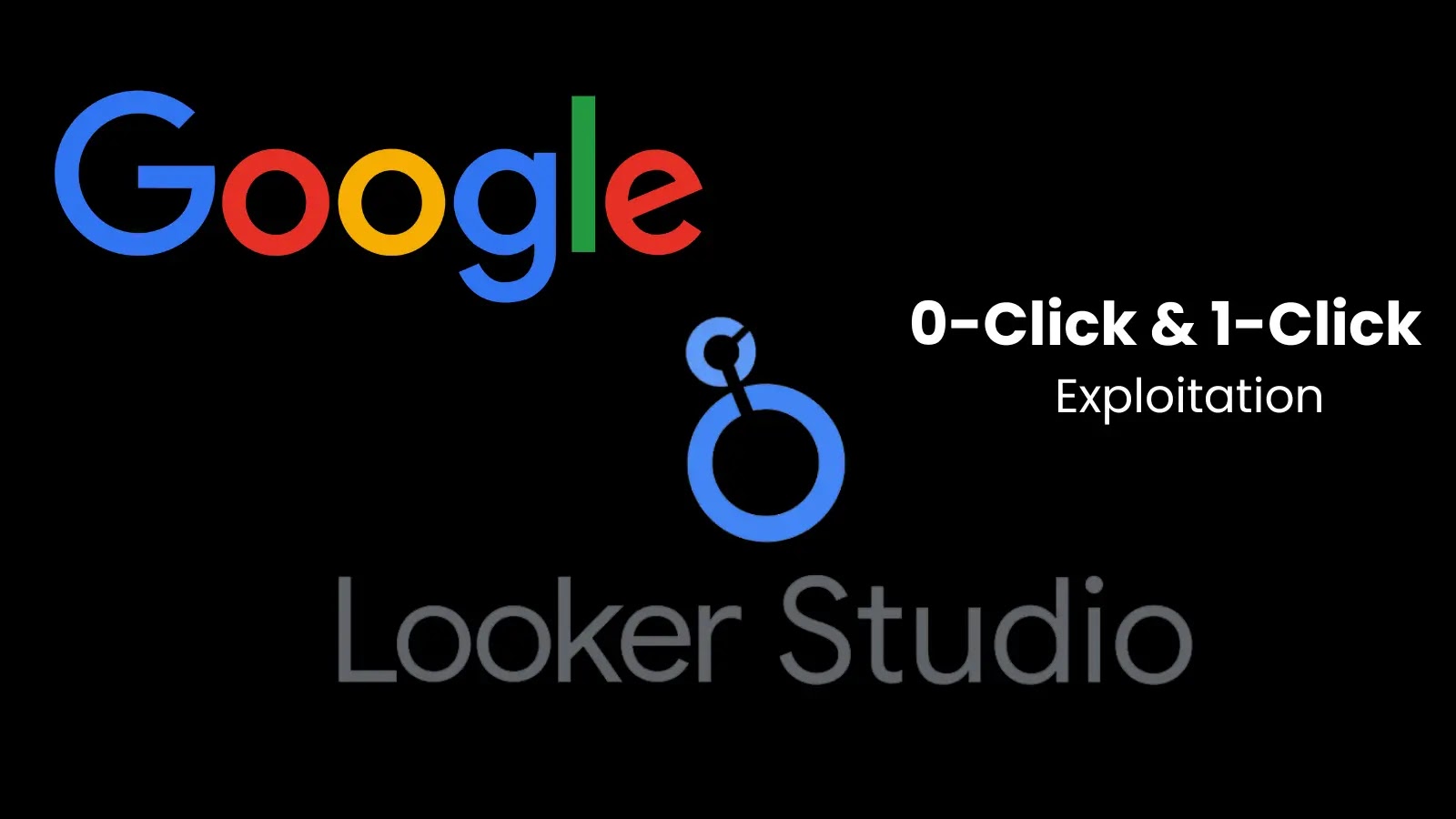 Google Looker Studio Vulnerabilities The Google logo and the Looker Studio logo appear on a black background. White text reads 0-Click & 1-Click Exploitation.