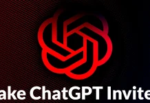 A red and black ChatGPT logo is centered on a dark background, with partially visible white text at the bottom reading ake ChatGPT Invite.