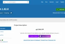 A screenshot of the LiteLLM project page on a code hosting platform, showing the project version 1.82.8, a brief description, and options to deploy on platforms like Hugging Face and Replicate.