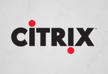 The Citrix logo features the word CITRIX in bold black letters with red dots above the I and X, and below the R, on a light gray background.