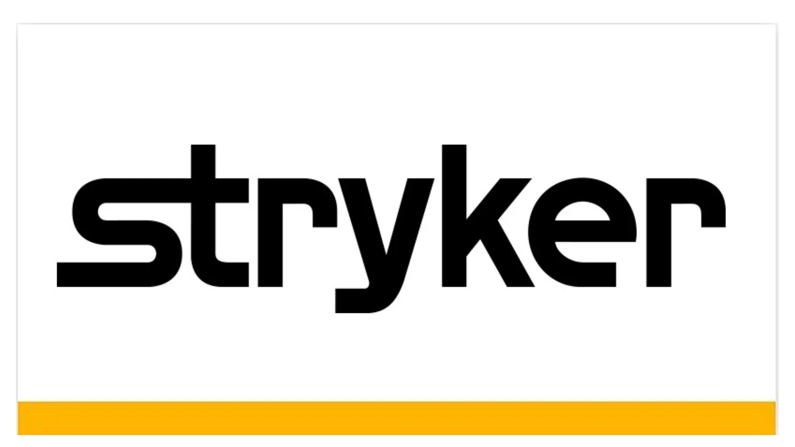 The image shows the Stryker logo in bold black lowercase letters on a white background with a yellow horizontal line along the bottom.