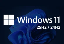 Windows-11-Account-Sign-In-Failure-218×150 Windows 11 logo with text Windows 11 25H2 / 24H2 on a dark background featuring blue abstract waves.