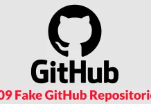 GitHub logo with the text GitHub below it and a partial headline underneath that reads 09 Fake GitHub Repositories in red.