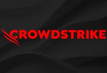 Red CROWDSTRIKE logo with a stylized red wing on a dark, textured background.