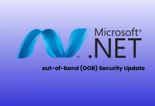 A blue .NET logo with the text Microsoft .NET out-of-band (OOB) Security Update on a gradient blue-purple background.