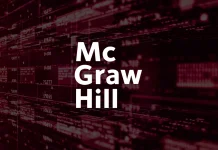 White McGraw Hill text logo centered over a dark red and black abstract digital background featuring lines, grids, and rectangular shapes, suggesting a high-tech or modern theme.