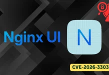 Nginx-ui-Vulnerability-Actively-Exploited-in-Attack-Enables-Full-Server-Takeover–218×150 Nginx UI logo with a warning icon and the text CVE-2026-3303 on a dark geometric background.