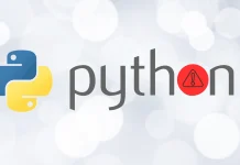 The image shows the Python logo next to the word python, with the o replaced by a red warning symbol. The background is light with blurred white circles.