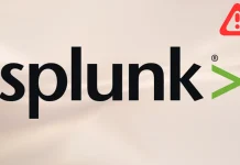 The Splunk logo in black text with a green greater-than symbol, and a small red warning triangle with an exclamation mark in the top right corner.