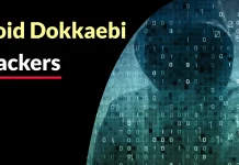 A hooded figure behind a digital matrix of binary code is shown next to the text Avoid Dokkaebi Hackers on a black background.