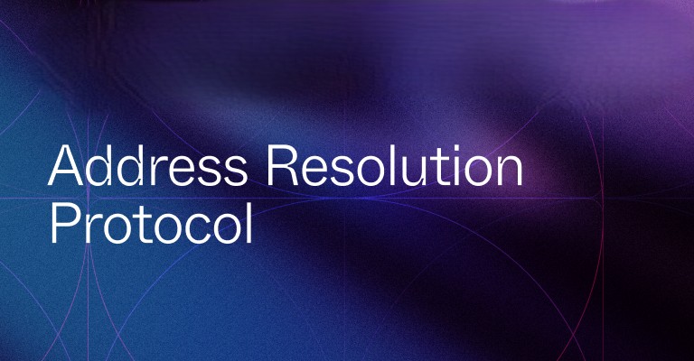 White text reading Address Resolution Protocol appears over a dark purple and blue gradient background with faint curved lines.