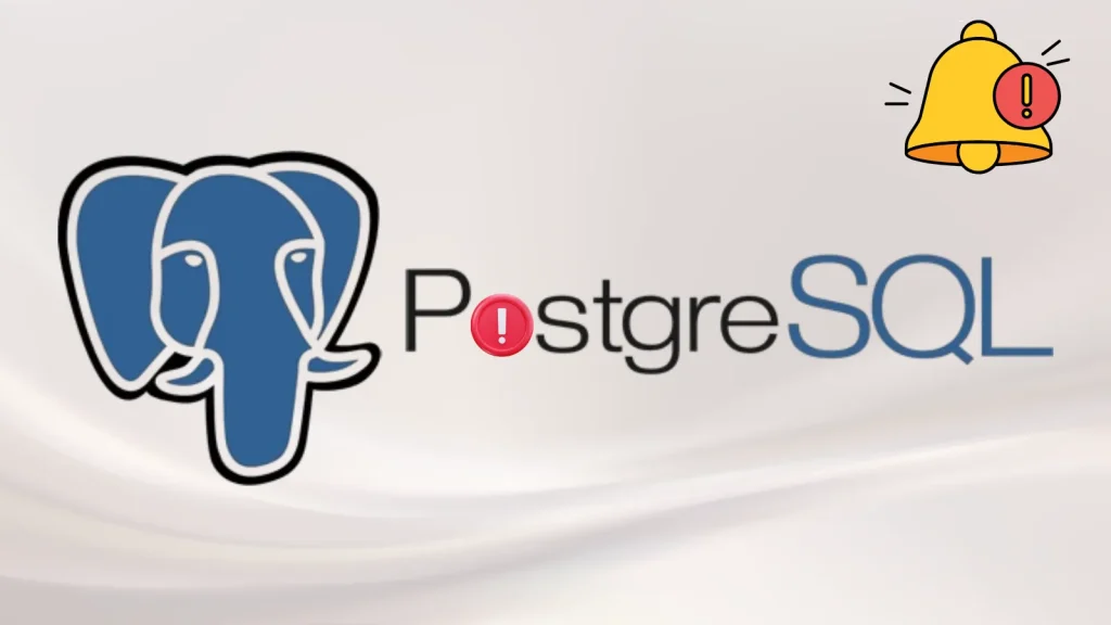 Critical-PostgreSQL-Vulnerabilities-Enables-code-execution-and-SQL-injections-vulnerabilities-1024×576 PostgreSQL logo with a red alert symbol replacing the o and a yellow alert bell icon at the top right, indicating a warning or issue related to PostgreSQL.