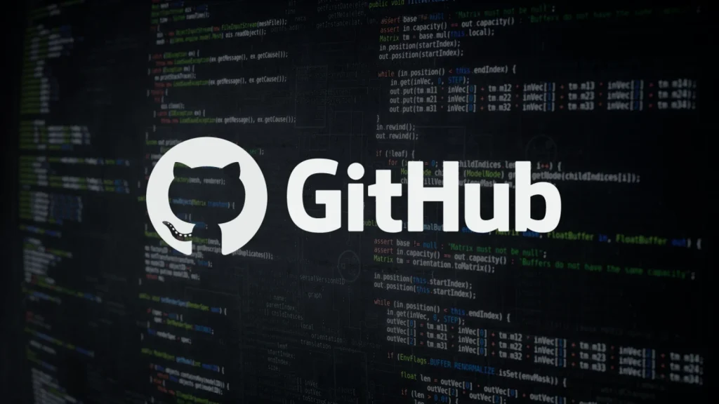 GitHub-Source-Code-Breach-1024×576 The GitHub logo, featuring a cat silhouette in a circle, is centered on a dark background with blurred lines of colorful computer code behind it.
