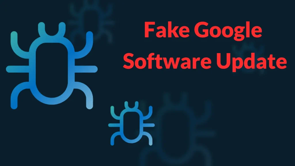 macOS-Malware-Installs-Fake-Google-Software-Update-LaunchAgent-for-Persistence-1024×576 Blue virus icons on a dark background with the words Fake Google Software Update in large red text.
