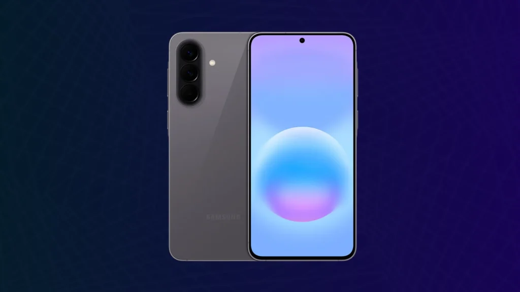 8-Year-Old-Samsung-KNOX-Vulnerability-1024×576 A modern smartphone with a large edge-to-edge display and a centered front camera. The back shows a triple camera setup vertically aligned in the top left corner. The background is a gradient of dark blue and purple.