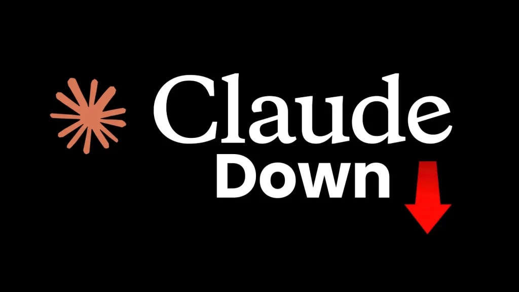 White text on a black background reads Claude Down with a red downward arrow beside Down and an orange starburst icon to the left of Claude.