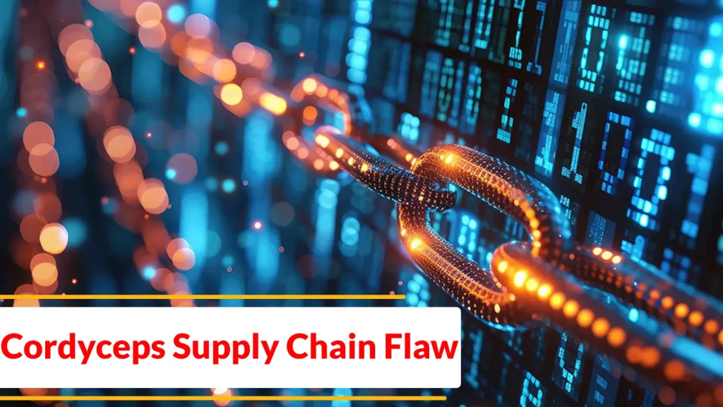 Cordyceps-Supply-Chain-Flaw-Impacting-Code-Repositories-at-thousands-of-Organizations-1024×576 A close-up of a glowing digital chain against a background of binary code, symbolizing technology. Text on the image reads: Cordyceps Supply Chain Flaw in bold red letters.