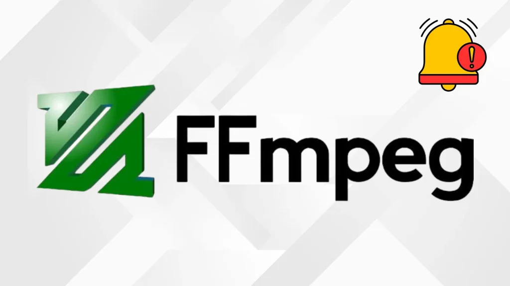 Critical-FFmpeg-Vulnerability-Allow-Attackers-to-Weaponize-Media-Files-1024×576 FFmpeg logo with bold black text on a light geometric background; a yellow alert bell with a red exclamation mark is in the upper right corner.